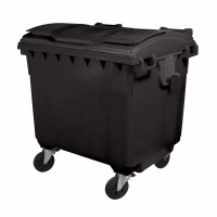 Container plastic negru cu capac drept 1100 L